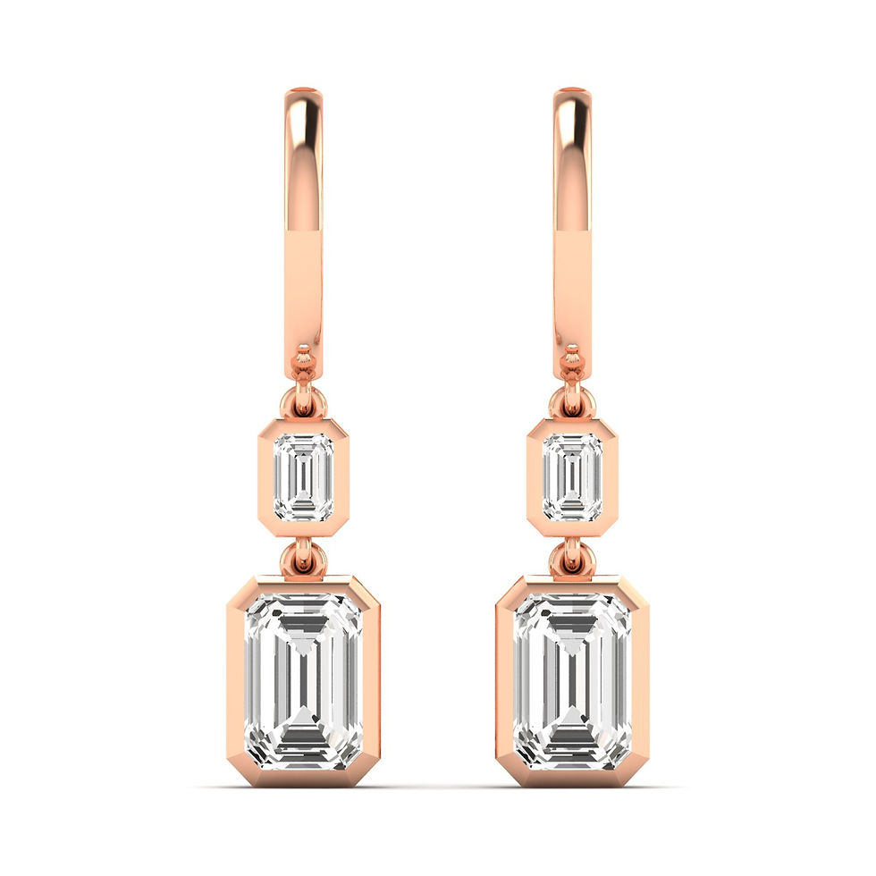 Thumbnail: Emerald Bezel Drop Earrings 14KT yellow gold white gold rose gold 3.50ctw