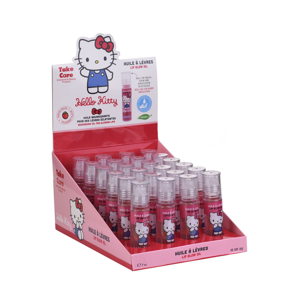 Take Care Hello Kitty Lip Oil 7ml display box with roll-on tubes