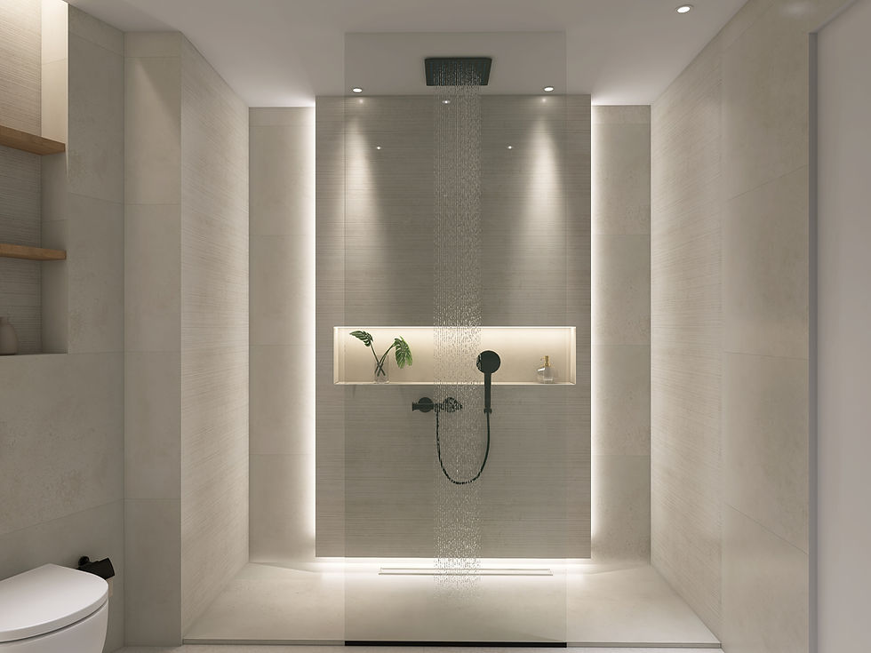 Baño minimalista con griferìa de ducha empotrada