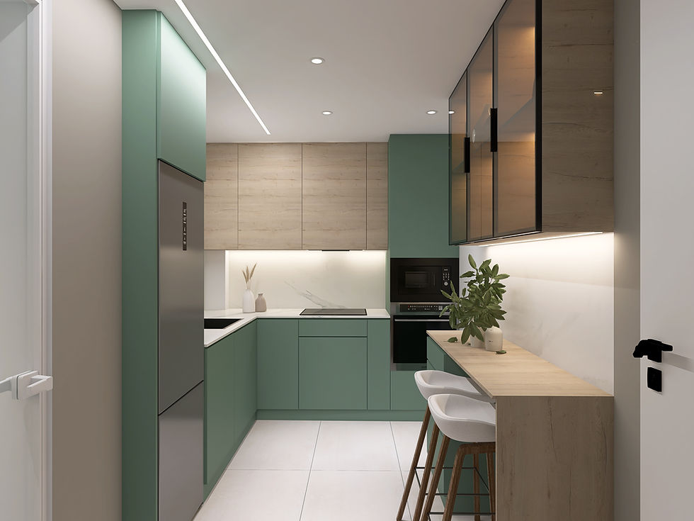 Cocina en verde oliva y roble natural: elegancia atemporal con un toque de tendencia