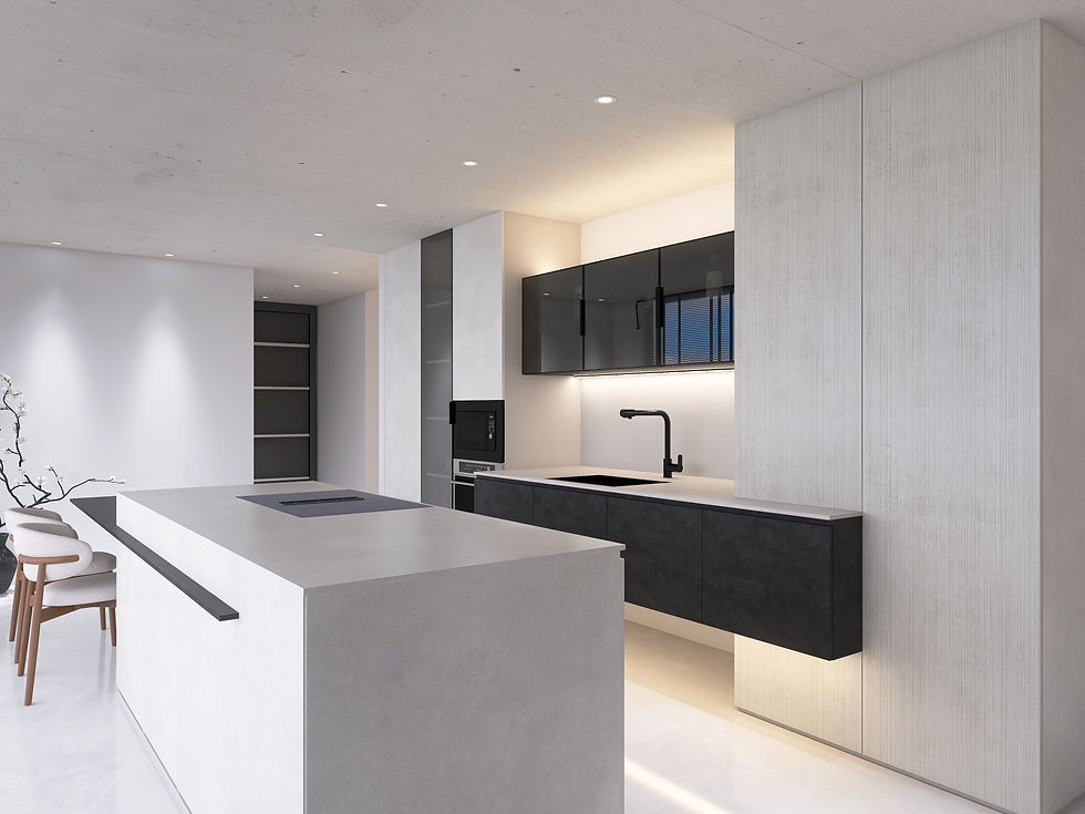Cocina minimalista en negro y blanco