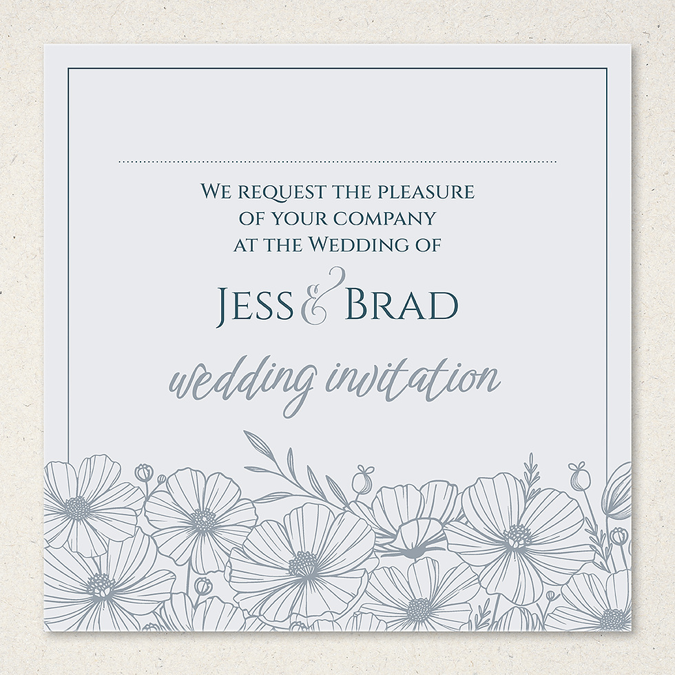 Poppy wedding invitation suite with botanical floral artwork and coordinated wedding stationery. Colourway Deep Teal