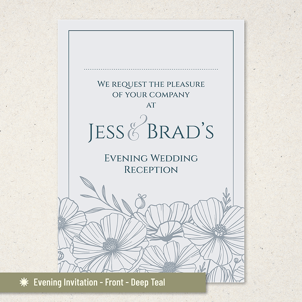Thumbnail: Evening Wedding Invitation - Poppy - Deep Teal with hand drawn illustration