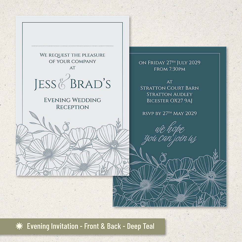 Thumbnail: Evening Wedding Invitation - Poppy - Deep Teal with hand drawn illustration
