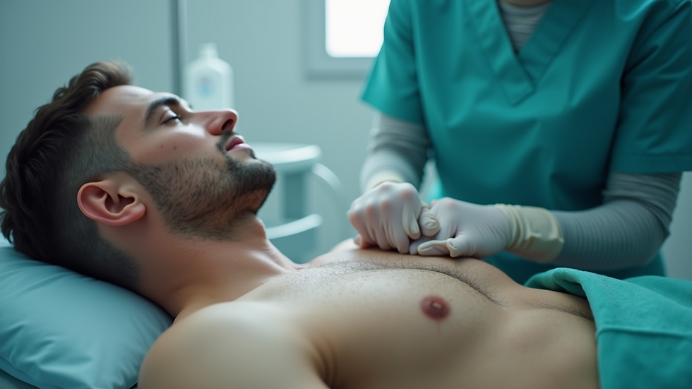 Eye-level view of a medical professional preparing for prostate massage