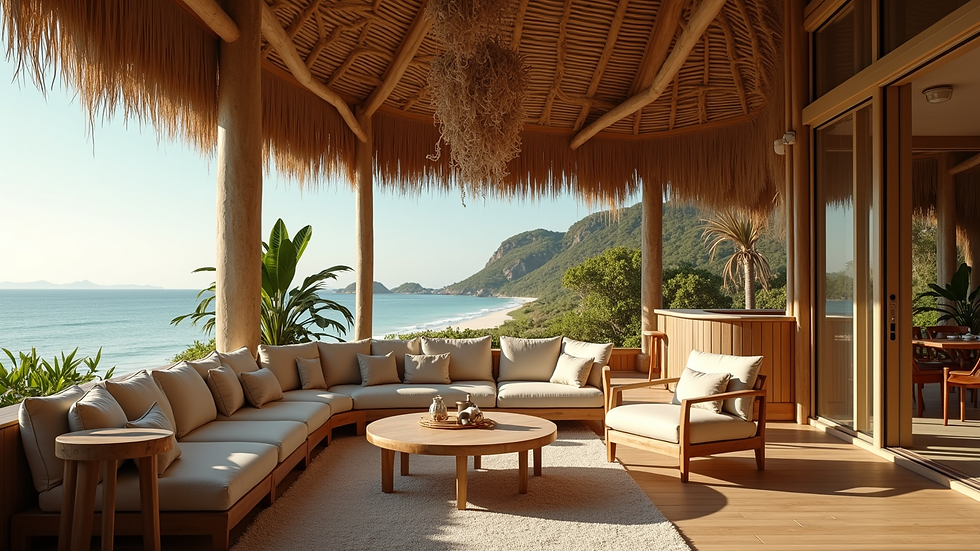 Eye-level view of comfortable seating area in Atoll Lounge with tropical decor