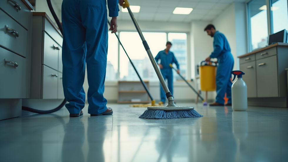 Close-up view of professional cleaners at work