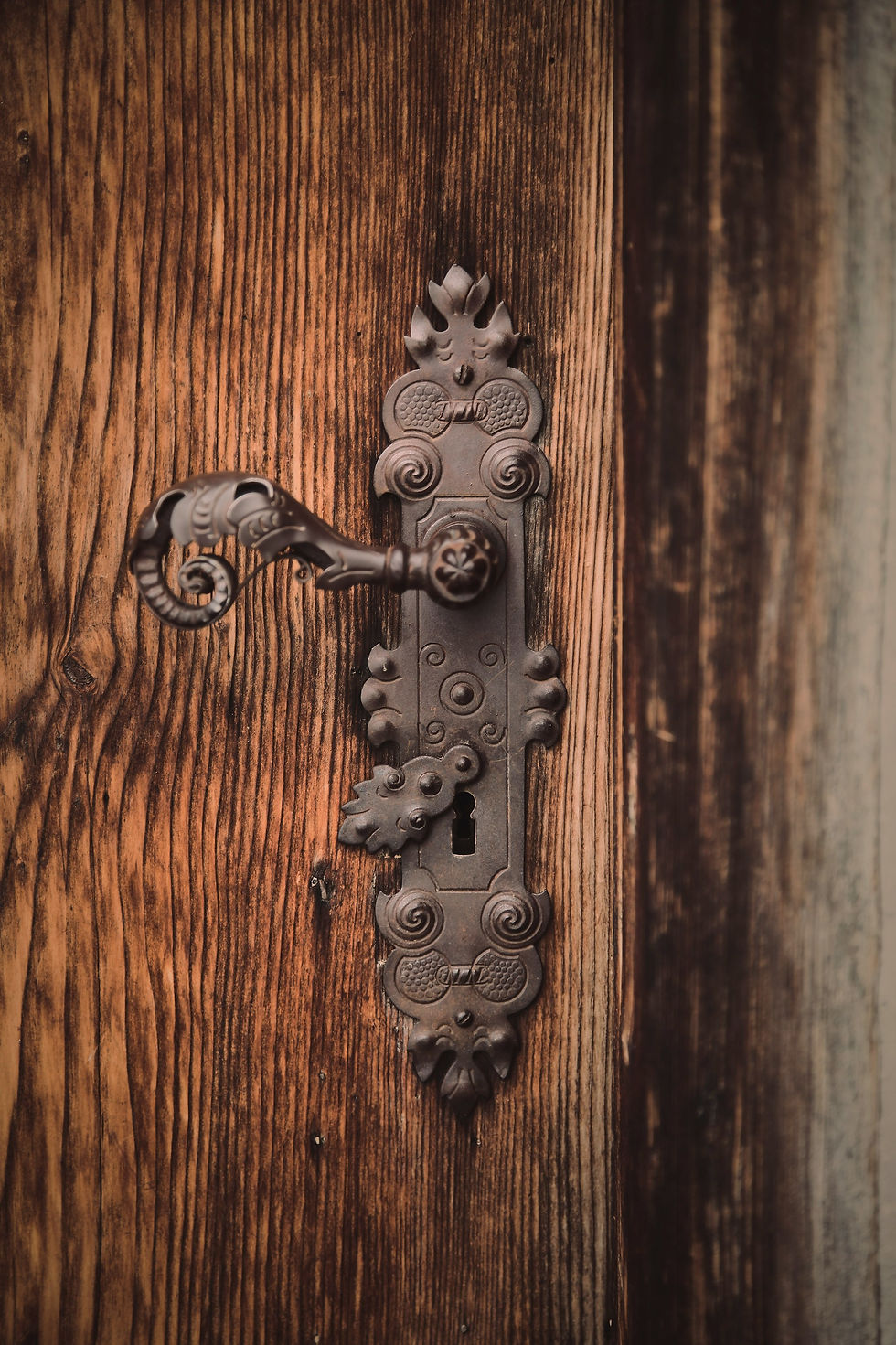 "Black metal door handle on brown wooden door" Photo by Wolfgang Rottmann