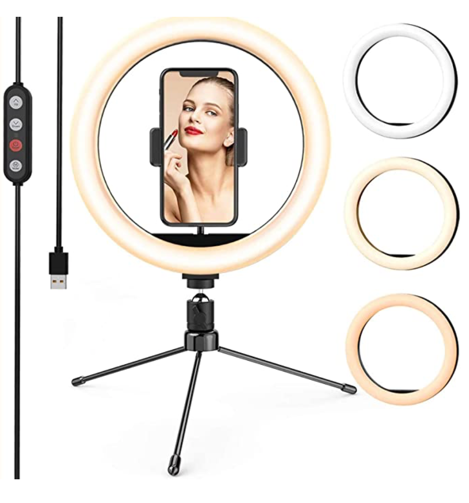 LETSCOM Dimmable Desk Selfie Ringlight for Makeup 10-inch LED ring light