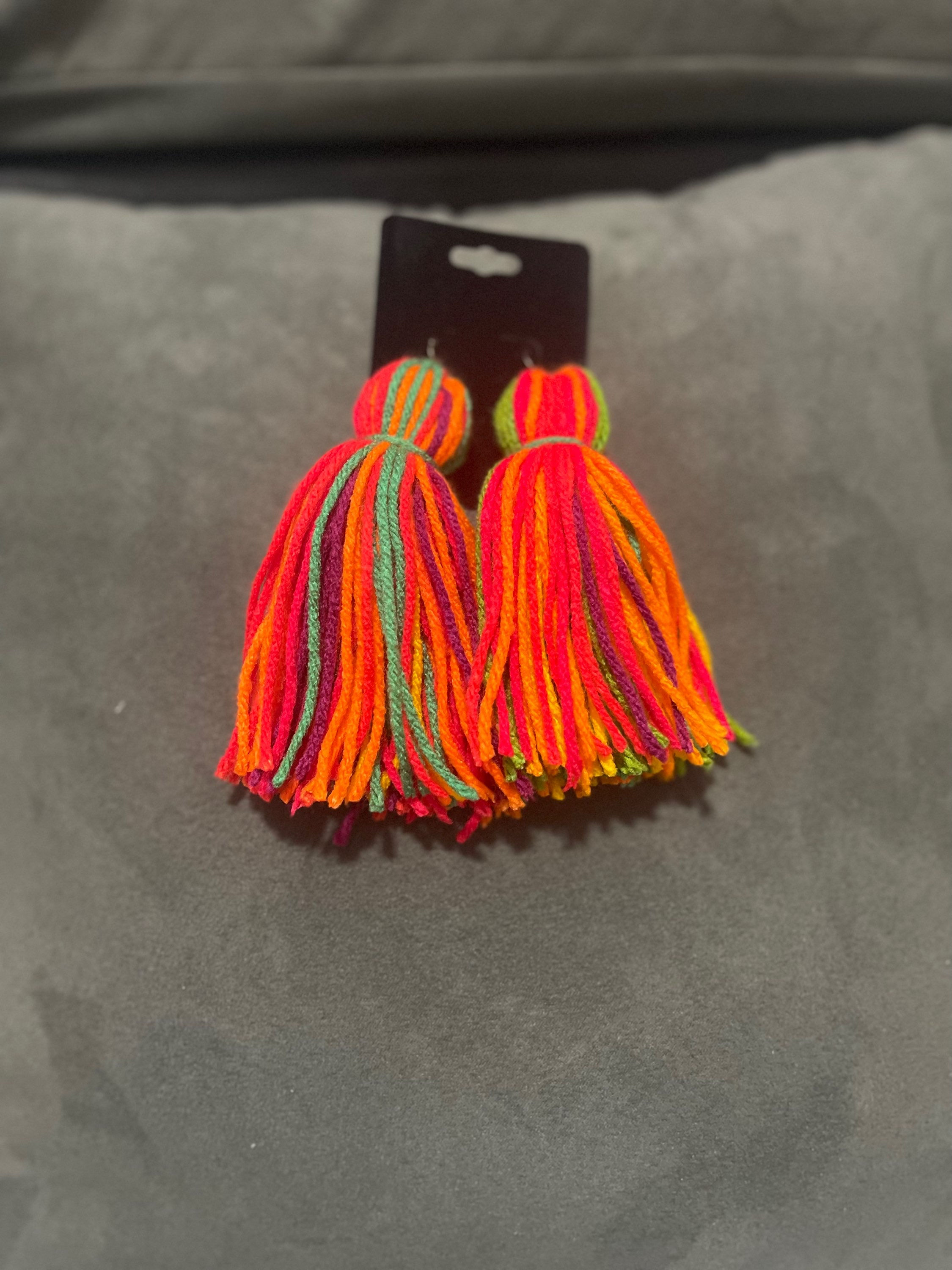 Multi color  yarn earrings 
