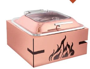 SQUARE ROSE GOLD GLASS CHAFER WITH FIRE BOX RG