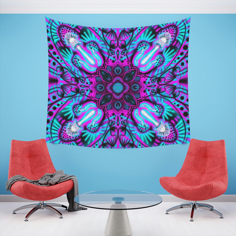 Thumbnail: Teal and Magenta Mushroom Wall Tapestry