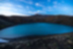 Víti volcano crater lake in Iceland that has a blue color and is easily reachable.
