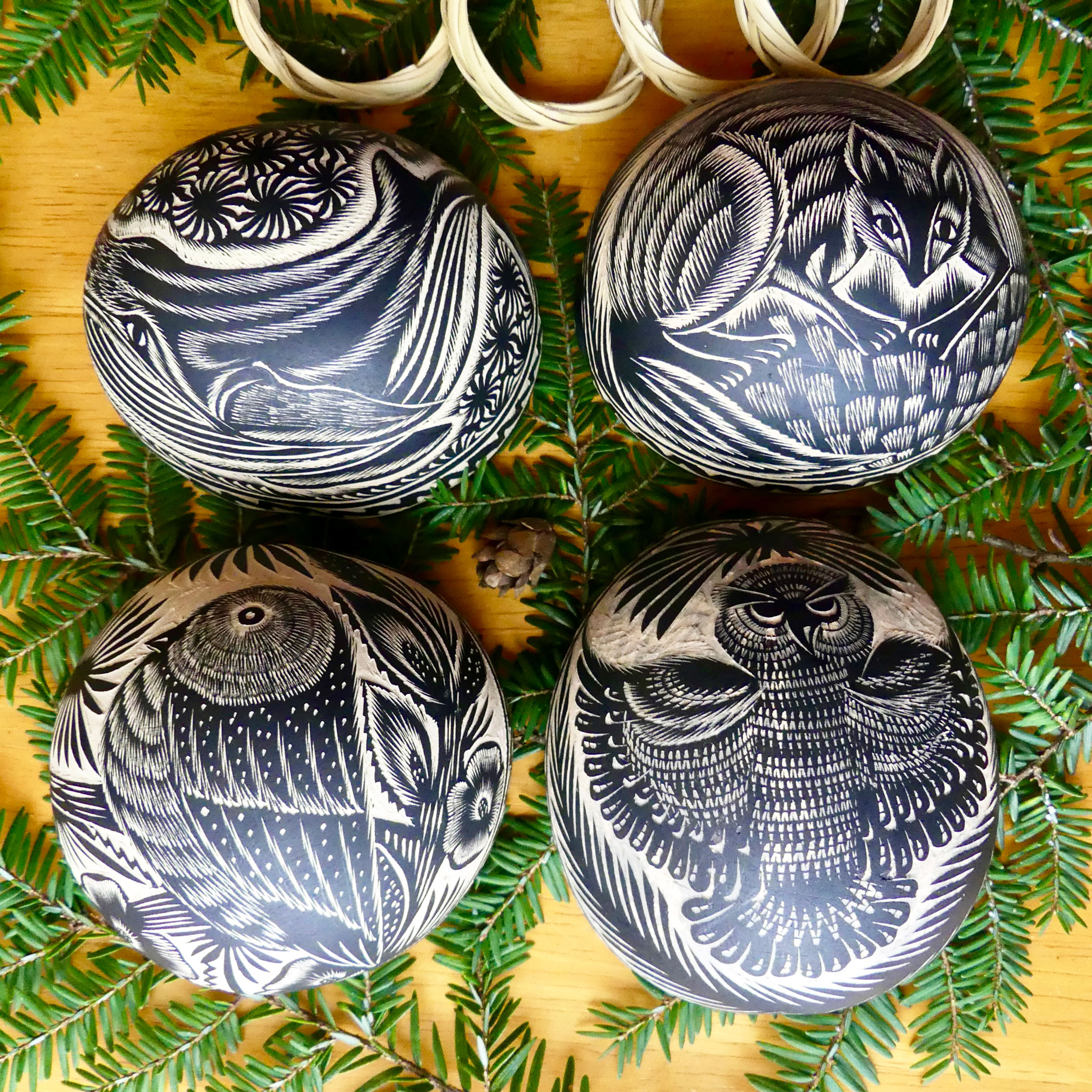 4 Hand-Carved Mezcal Tequila Jicara Cups,  3-4oz. SET-2