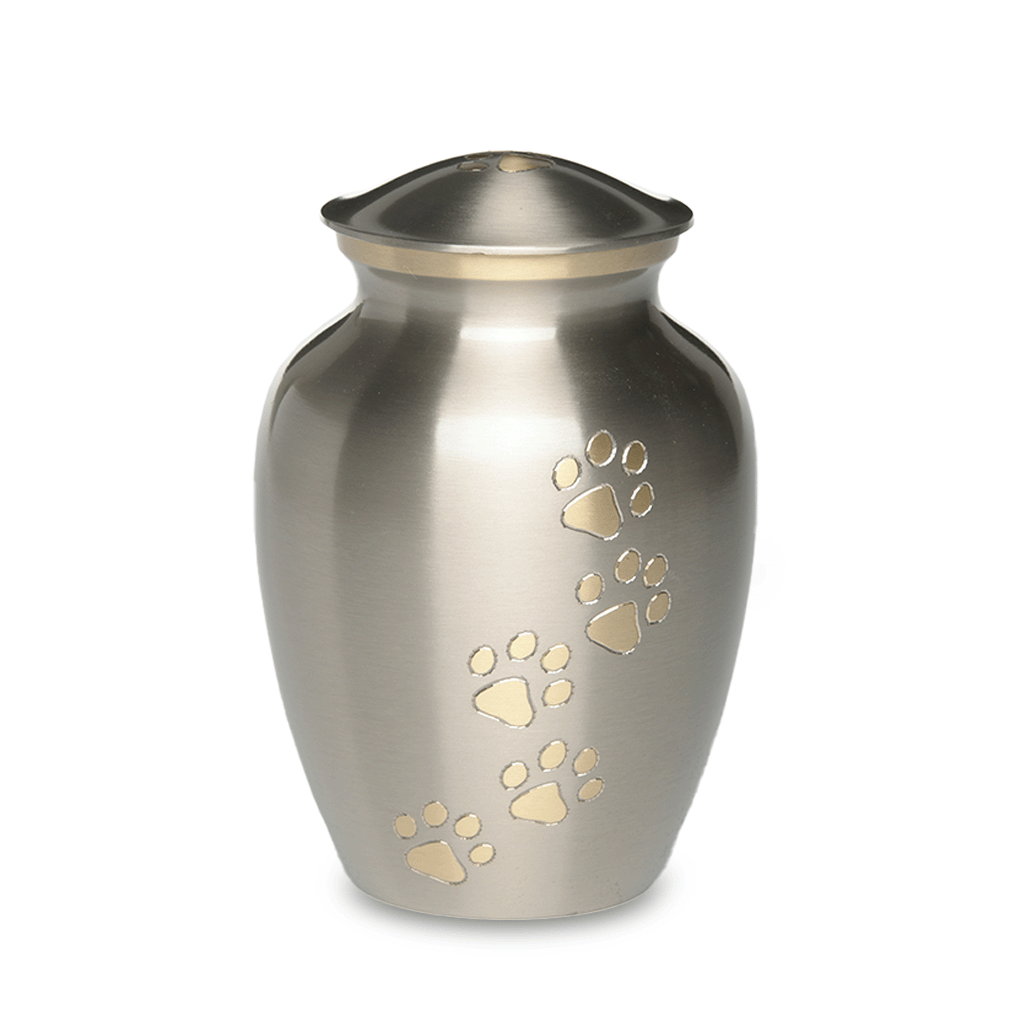 "Paws to Heaven" Brass Pet Urn, Pewter Finish- MEDIUM
