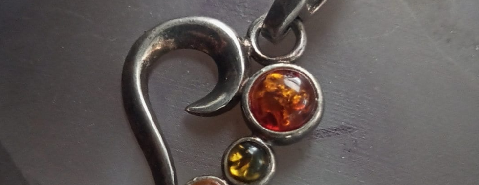 Vintage Sterling Silver Baltic Amber Heart Pendant