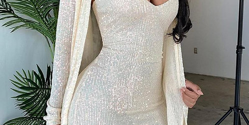 Sequins Bodycon Dress & Cardigan Set
