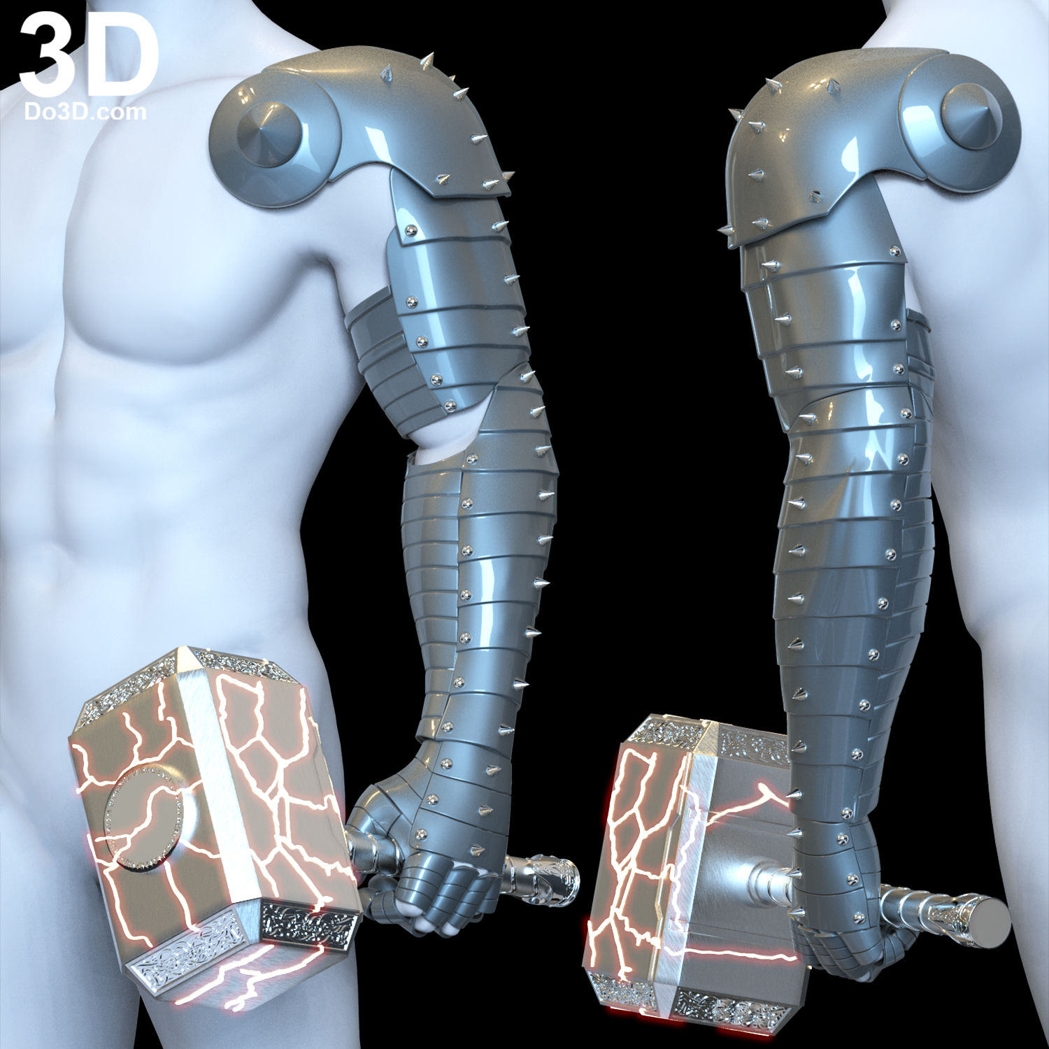 Old King Thor Destroyer Arm & Glove Armors with Mjolnir 3D Printable Model #T157