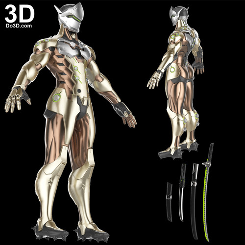 Genji Overwatch Full Body Armor Swords, Helmet, Suit | 3D Model