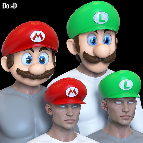 Bundle: Super Mario Movie Cosplay Luigi Mario Helmets Cap | 3D