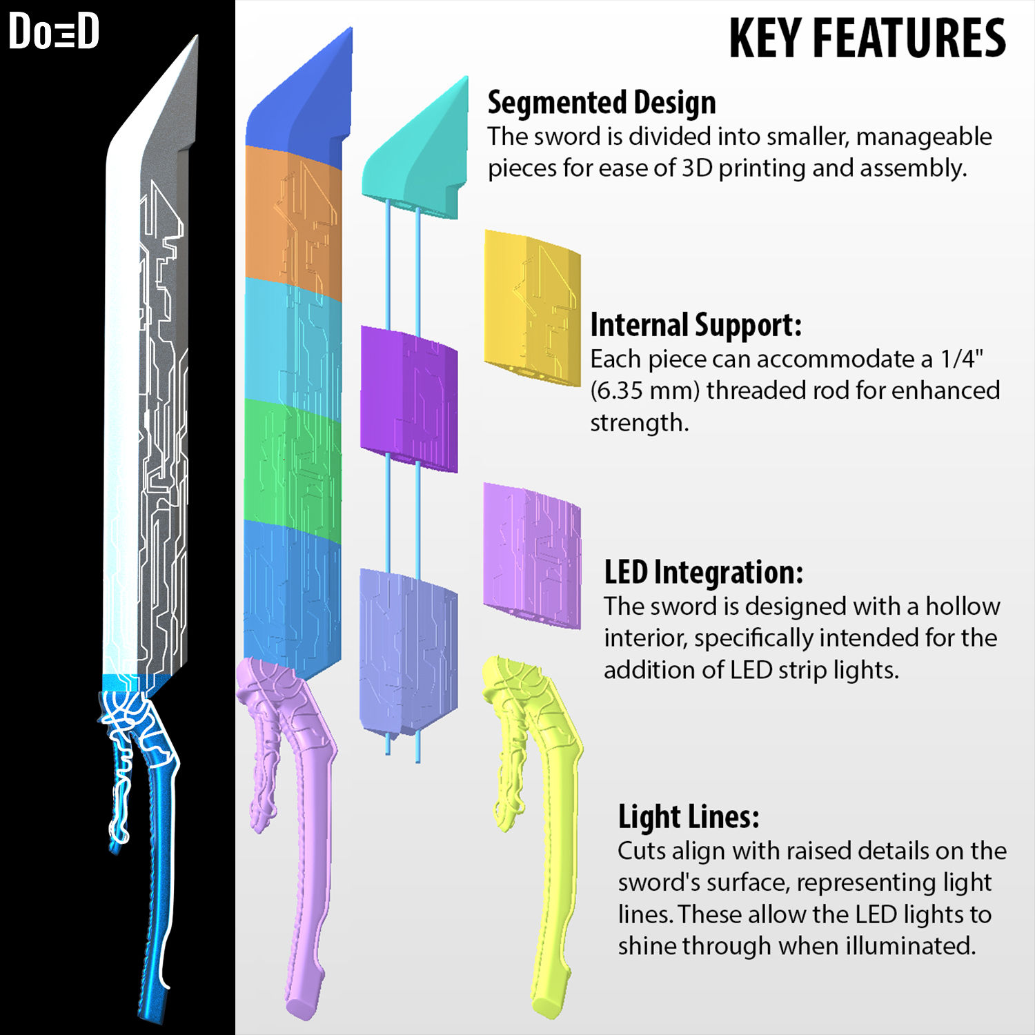 Beetle Sword Weapon | 3D Printable Model STL File Blue #B993