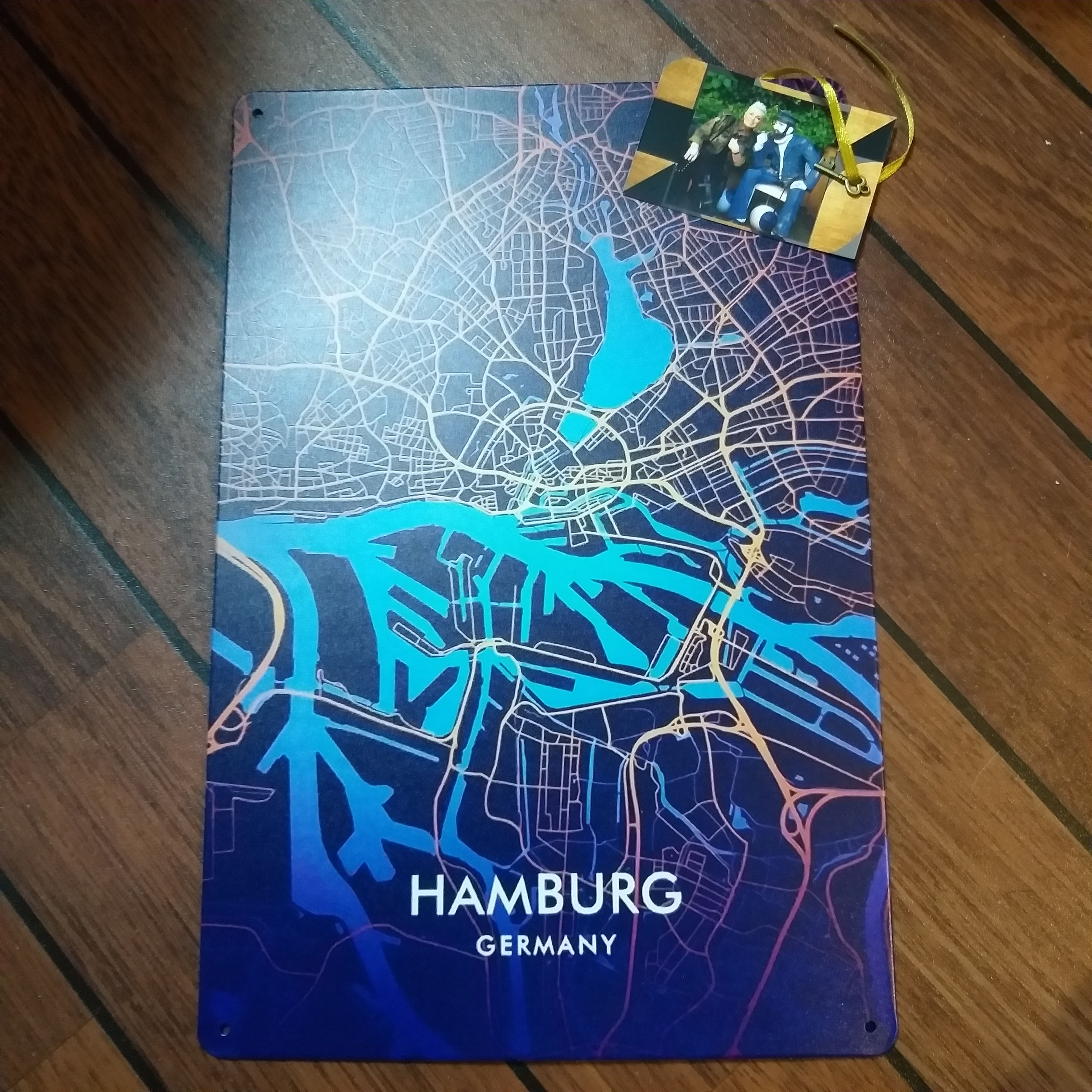 Hamburg Metall Schild Stadtplan 20 x 30 cm Blau-Türkistöne