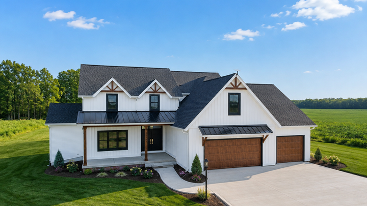 quality crafted homes - whitewood homestead - builders near me - Fort Wayne homebuilders - homebuilders near me - custom homes - new homes Fort Wayne - exterior of home - white siding - wood trim