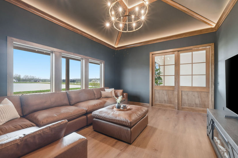 media room - dark room - arneo - black walls - quality crafted homes - the Stonehaven - home for sale - Fort Wayne, Indiana