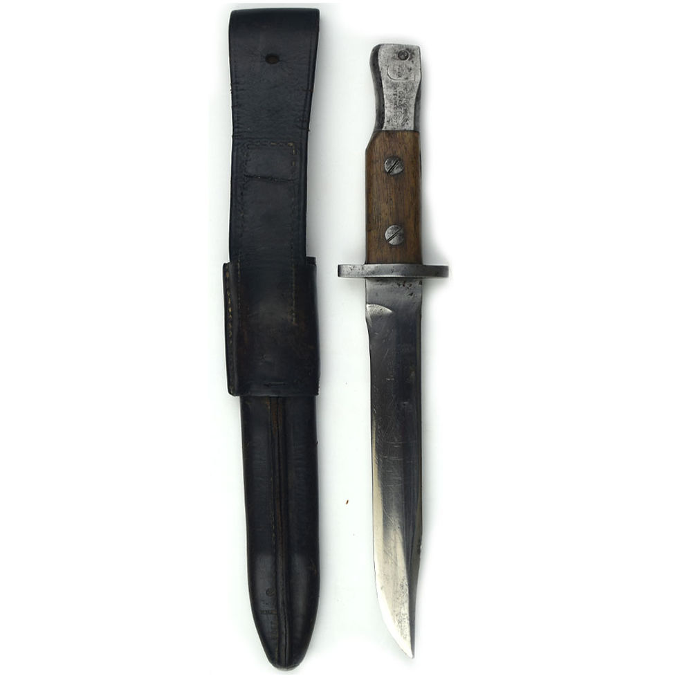 Thumbnail: Canadian WWI Ross Rifle Bayonet Converted to Fighting Knife with Scabbard