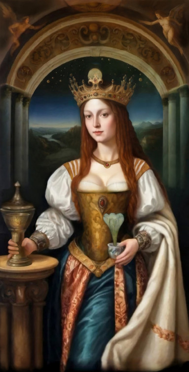 The Queen of cups. Neo-renaissance, High Renaissance. Painting by Igor Nigri. Neo-renaissance, High Renaissance, Renaissance. Classical art.