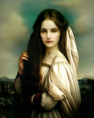 Ana Guitel Nigri, peinture à l'huile d'Igor Nigri. Néo-Renaissance, Haute Renaissance, Renaissance. Art classique.