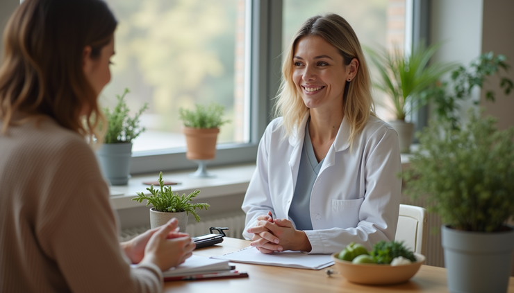 Eye-level view of a nutritionist explaining a personalized health plan to a patient
