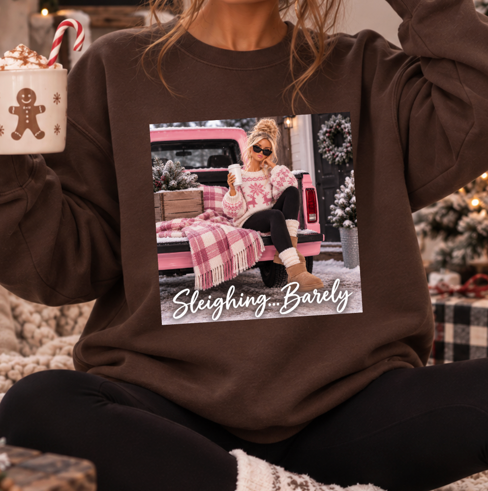 Sleighing Barely Barbie Gildan Crewneck Sweater
