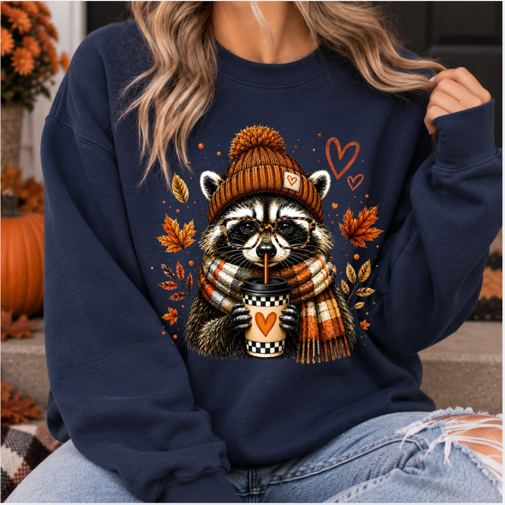 Fall Raccoon Crewneck Sweater