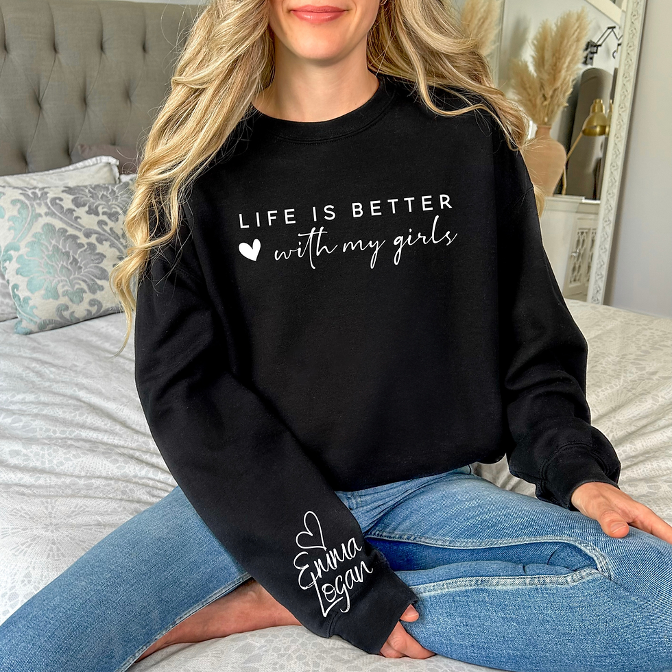 Thumbnail: Personalized Life is Better with my Girls Gildan Crewneck Sweater
