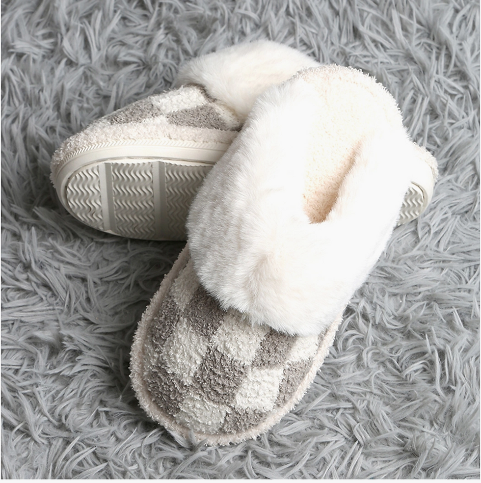 Thumbnail: Checkered Faux Fur Cuff Mule Luxury Soft Slipper