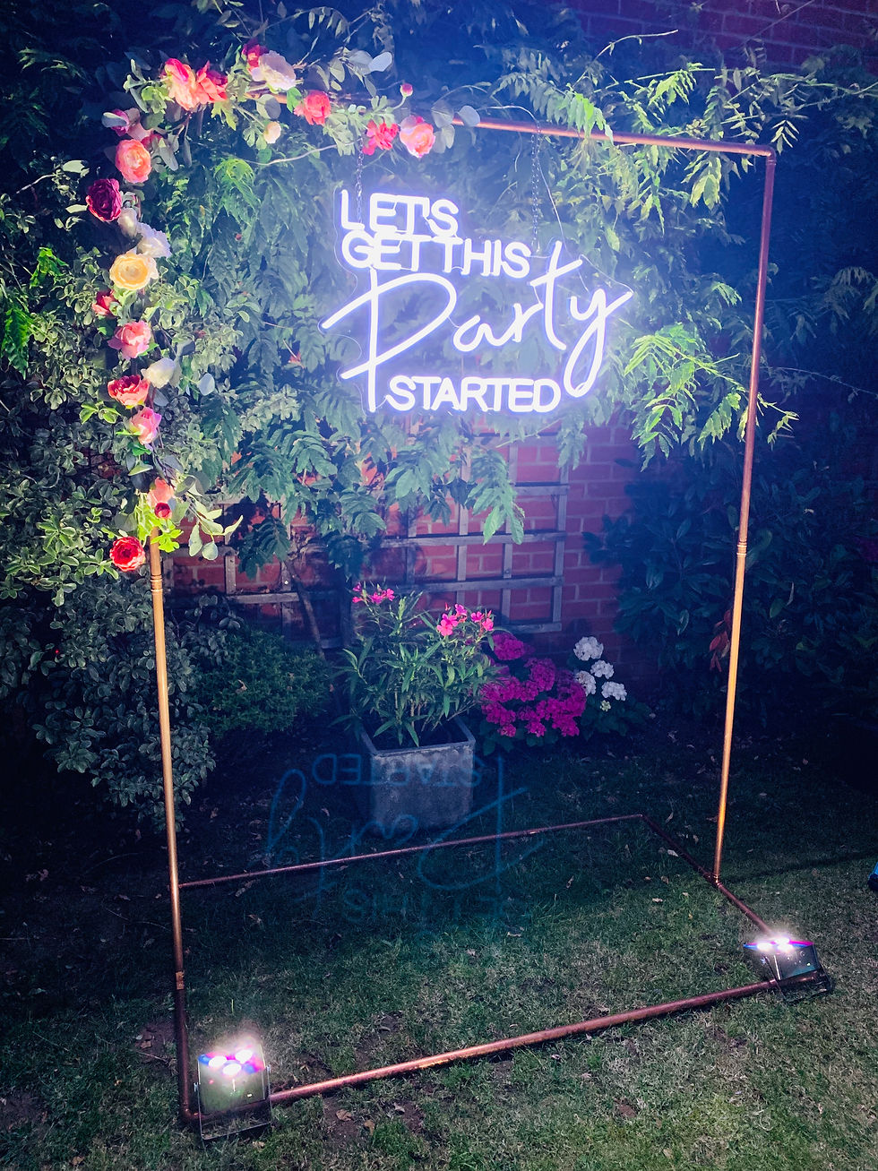 Thumbnail: Neon Style Sign - 'LET'S GET THIS PARTY STARTED' + copper frame & optional edges