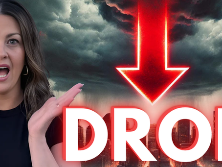 Dawn standing next to large red arrow pointing down from the sky.