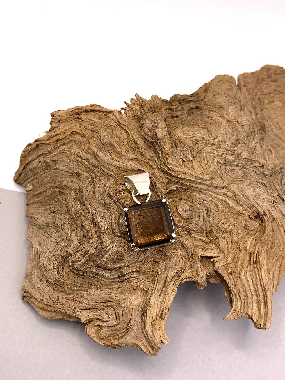 Quadratischer Rauchquarz Anhänger aus Silber