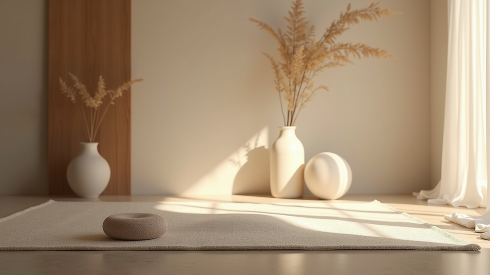 Close-up view of a tranquil meditation space with soft lighting and calming decor