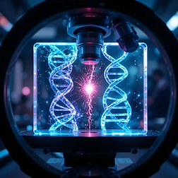 Glowing DNA experiment inside a futuristic laboratory from Project H.E.A.L.