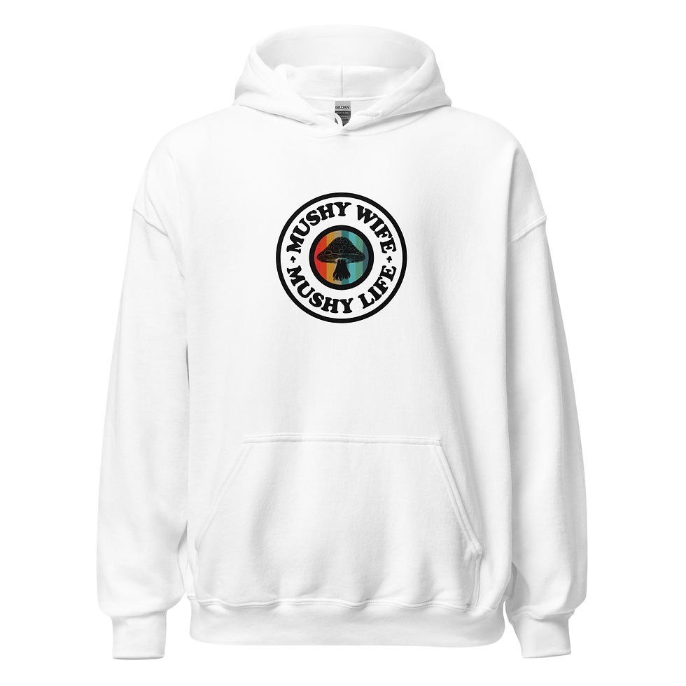 Thumbnail: White hoodie with mushy wife mushy life text