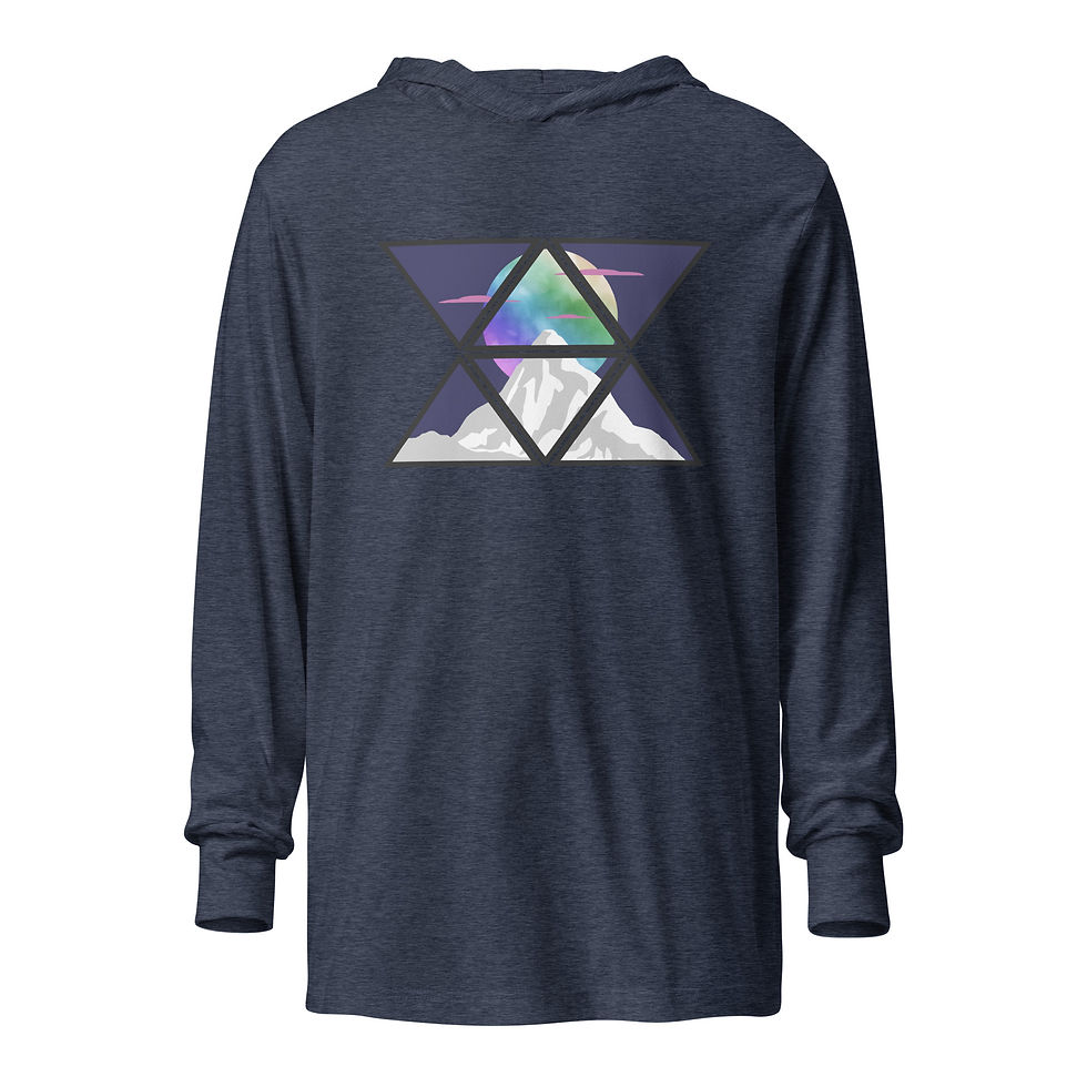 Heather navy long-sleeve shirt with abstract mountain design front view