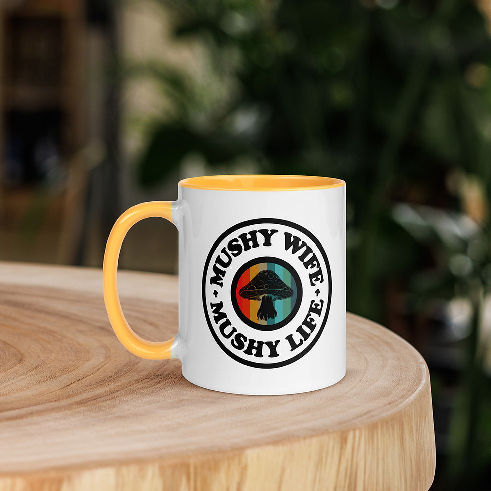 Thumbnail: White mushy wife mushy life Ceramic Mug with Color Inside front view
