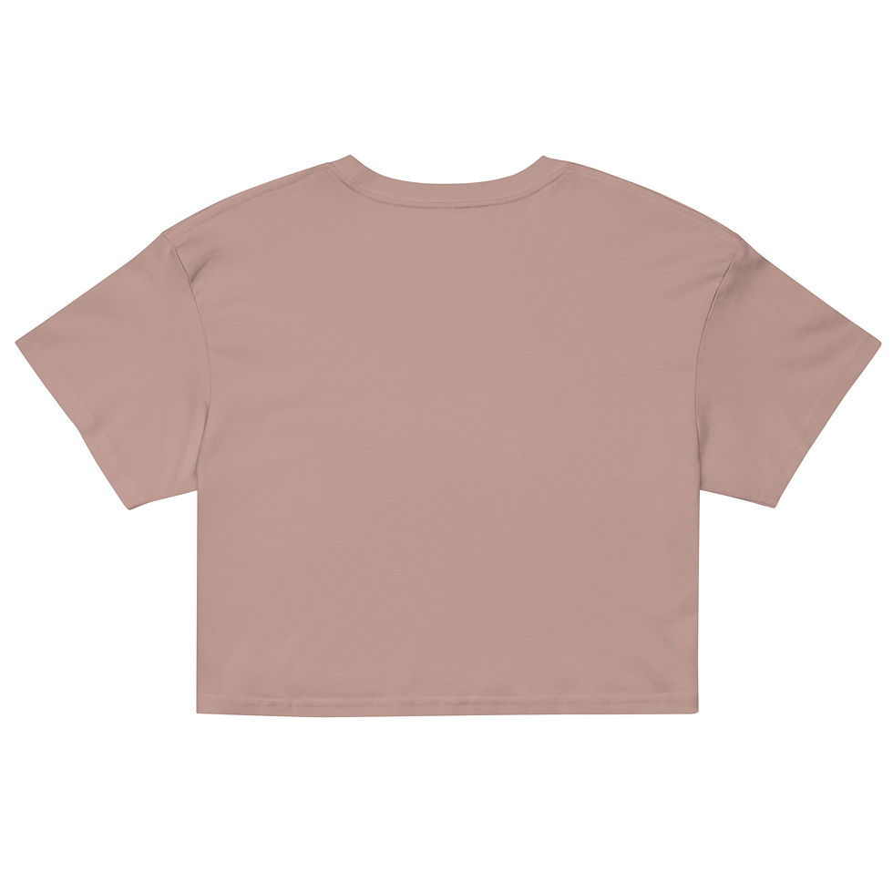 Thumbnail: Hazy pink crop top with mushy wife mushy life text back view