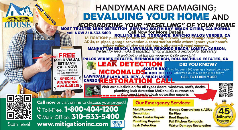 Leak detection south bay area ca water damage in Torrance Ca, leak detection in Torrance Ca, leak in Torrance ca, leak detection company in Torrance Ca USA & South Bay Ca Call 310-533-5400