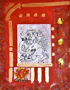 abstracted primitive figure with Venitian Plaster texture