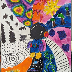 astronaut kids art acrylic painting pattern color rainbow