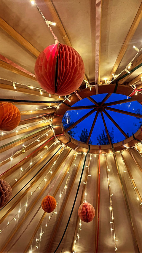 Fairy lights and hanging decoration in yurt