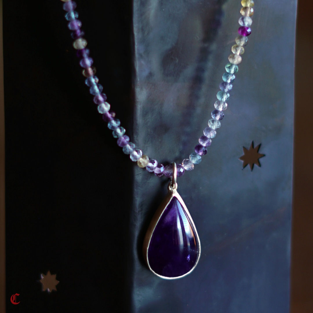 Handmade gemstone pendant necklace crafted in sterling silver or brass with natural gemstone chain.